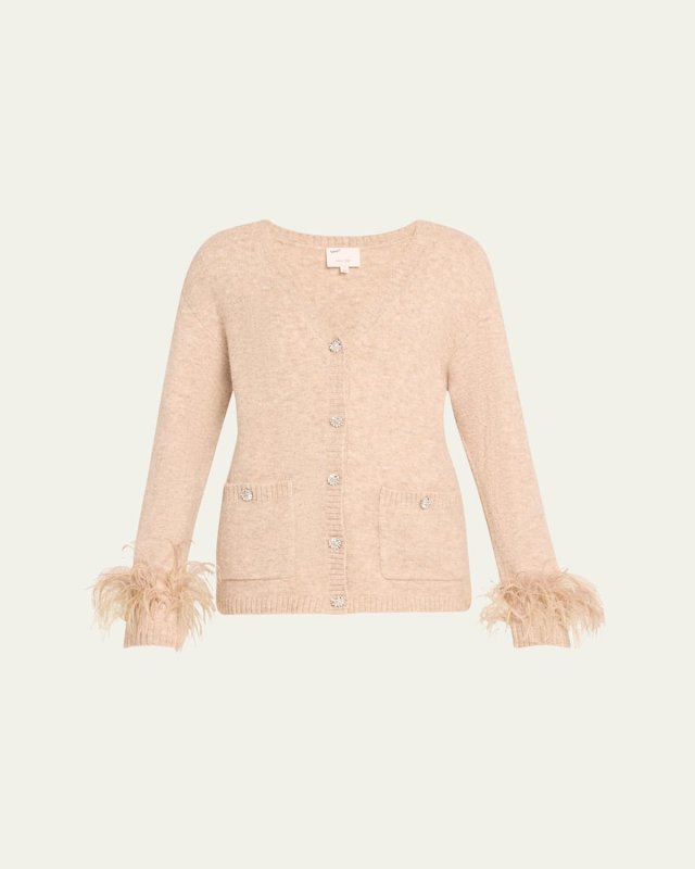 Dreama Marnie Feathered-Cuff Cardigan